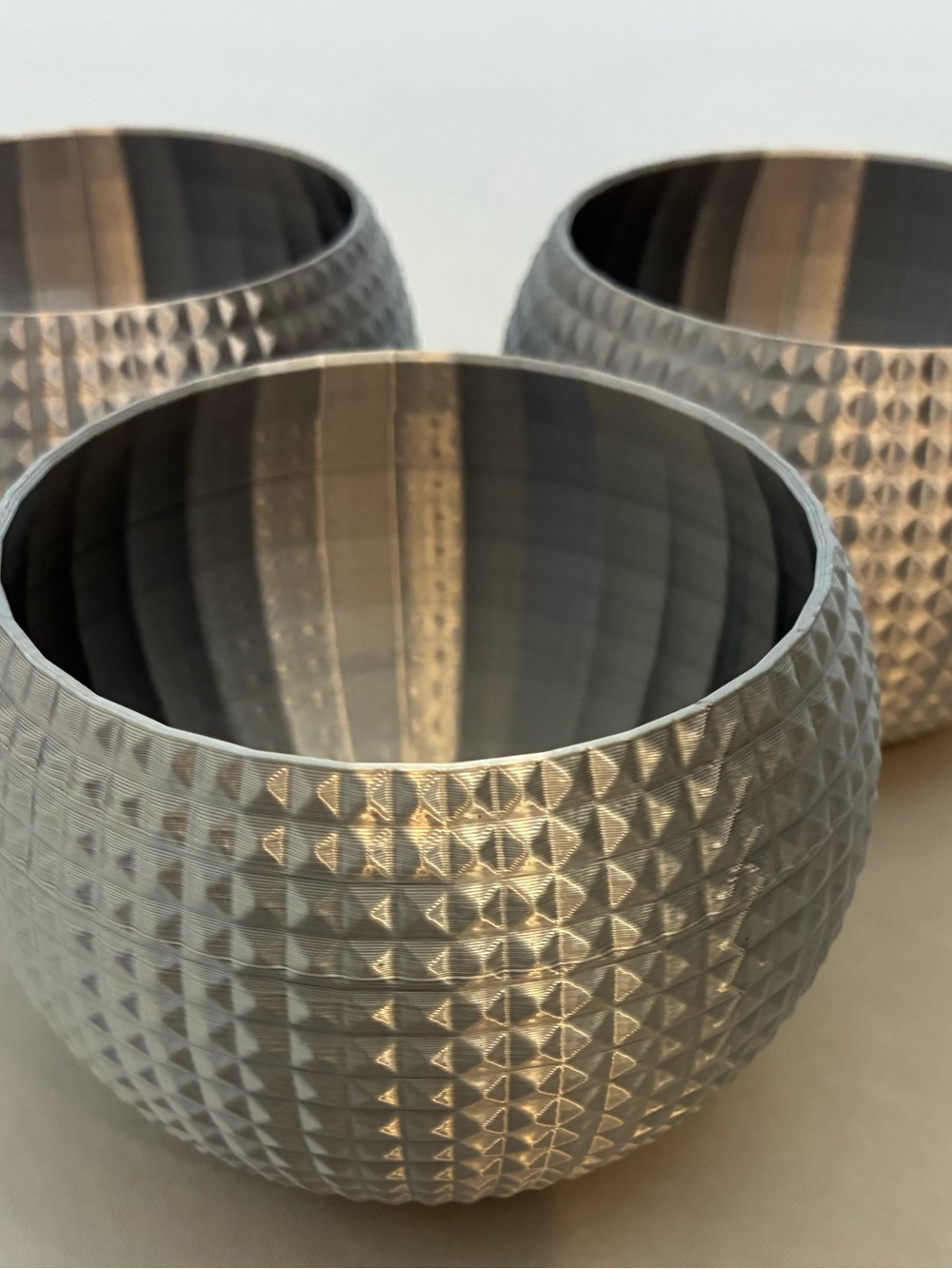 3 Silver Three Inch Plant Pots
